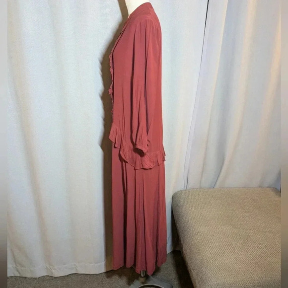 TOAST UK Red Dress Midi Maxi Ruffle Long Sleeve Size UK 6 US 2 Long Sleeve - Picture 2 of 11